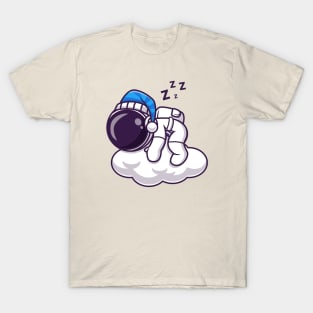 Cute Astronaut Sleep On Cloud Cartoon T-Shirt